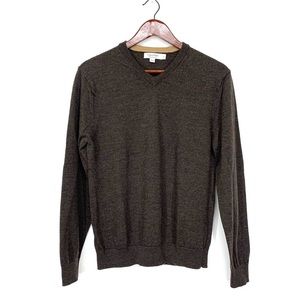 Calvin Klein Brown Italian Merino Wool V-Neck Preppy Fitted Sweater Size Medium